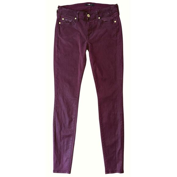 7 For All Mankind Low-Rise Burgundy Skinny Jeans Women's 27X30 - Picture 1 of 7